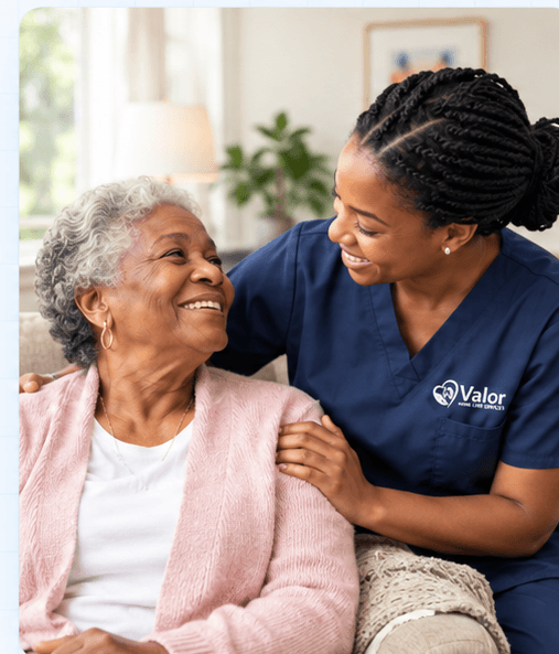 A caregiver sharing a warm moment with an older adult